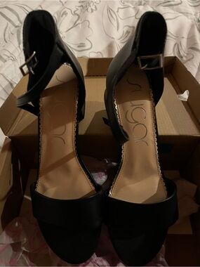 SUGAR Black Ankle-Strap Block Heel Sandals